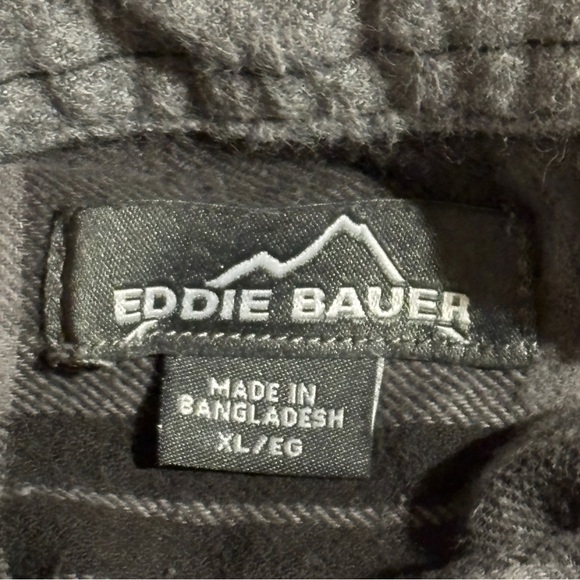 Eddie Bauer Flannel Shirt Mens XL Plaid Gray Black Cotton Button Down - Picture 6 of 9
